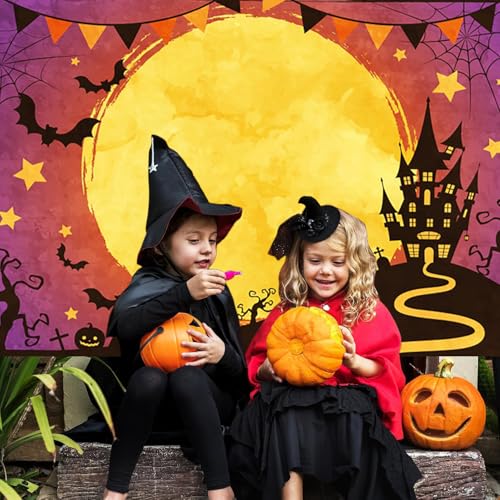 8x6ft Halloween Photo Backdrop Full Moon Pumpkin Horror Night Photography Background Happy Halloween Party Banner Decorations Kids Adults Family Portraits Photo Studio Props - size: 8x6ft