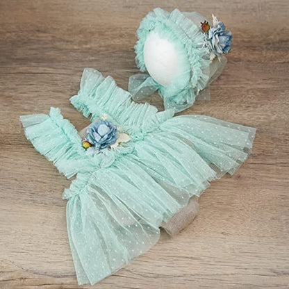 Zeroest Newborn Photography Prop Outfits Girl Lace Outfit Set Baby Girl Photo Shoot Infant Princess Photos - color: Light Green