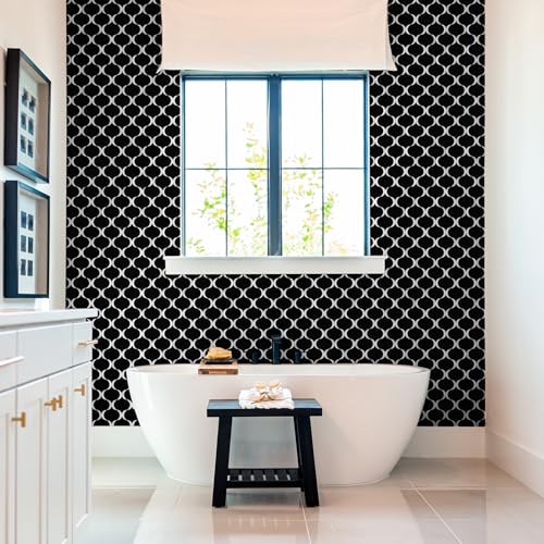 10 Sheet Arabesque Peel and Stick Backsplash Tile, Stick on Backsplash for Kitchen and Bathroom Wall, Glossy Black Look PVC Mixed Metal Aluminum - color: Glossy Black Mixed Metal Silver
