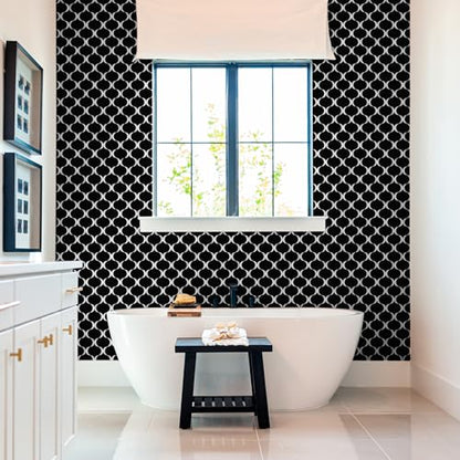 10 Sheet Arabesque Peel and Stick Backsplash Tile, Stick on Backsplash for Kitchen and Bathroom Wall, Glossy Black Look PVC Mixed Metal Aluminum - color: Glossy Black Mixed Metal Silver