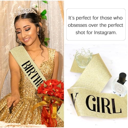 CIEHER Gold Birthday Sash - 'It's My Birthday' Sash for Women & Girls - Glitter Fabric - Perfect for Parties & Photos - color: Gold