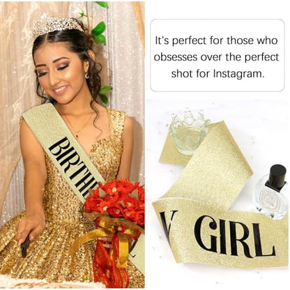 CIEHER Gold Birthday Sash - 'It's My Birthday' Sash for Women & Girls - Glitter Fabric - Perfect for Parties & Photos - color: Gold