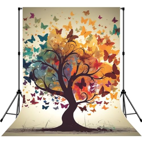 Tree with Butterflies Backdrop Background for Photography 5x7ft Photobooth Professional Photo Backdrop Curtains Video Photography Studio Photo Backgrounds Banner Booth Background Screen Parties - color: Tree With Butterflies