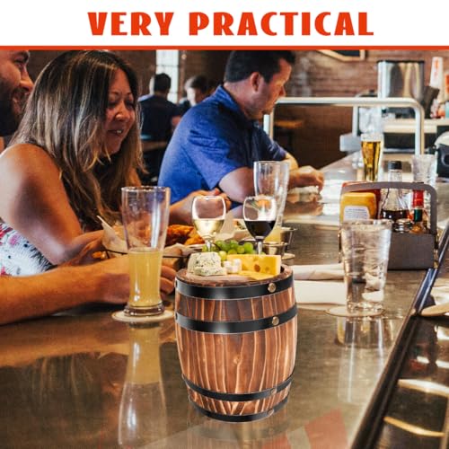 PRETYZOOM Handmade Oak Barrel Ornament 7.87X6.29 Inch Wooden Wine Barrel Decor Vintage Style Bar Decoration for Home Party Display and Planter - color: Dark Brown
