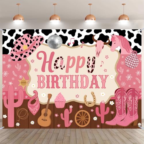 Cowgirl Backdrop Cowgirl Birthday Party Decorations Western Themed Backdrop Pink Wild West Rustic Birthday Baby Shower Photography Background Banner for Girls Women Photo Booth Props 7x5ft Polyester
