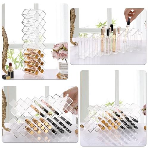 ELLDOO Rollerball Perfume Organizer, 23 Spaces Clear Acrylic Perfume Storage Holder Beauty Scent Holder, Stackable Makeup Lipgloss Lipstick Display Case Lip Gloss Storage Stand (8-Tier)
