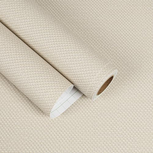Beige Grasscloth Peel and Stick Wallpaper Textured Grass Cloth Rattan Wallpaper for Furniture Bedroom Cabinet Shelf Liner 15.7"x160" Self Adhesive Linen Woven Wall Paper Basket Contact Paper