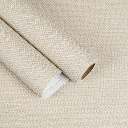 Beige Grasscloth Peel and Stick Wallpaper Textured Grass Cloth Rattan Wallpaper for Furniture Bedroom Cabinet Shelf Liner 15.7"x160" Self Adhesive Linen Woven Wall Paper Basket Contact Paper