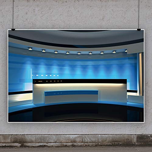 Leyiyi 12x8ft News Broadcast Hall Backdrop Reception Desk Modern Office Interior Program Record Front Table TV Show Photo Background Business Study Adults Portrait Studio Prop Vinyl Wallpaper - size: 12x8ft
