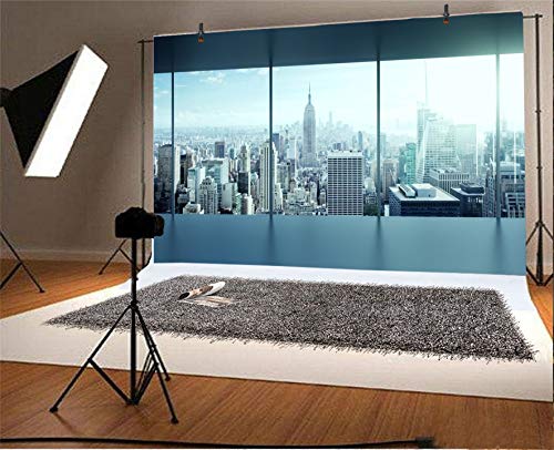 AOFOTO 10x7ft Business Office Sash Window Backdrop French Window Photography Background Casement Work Modern City Building New York Skyscraper Photo Studio Props Success Job Woman Man Vinyl Wallpaper - size: 10x7ft