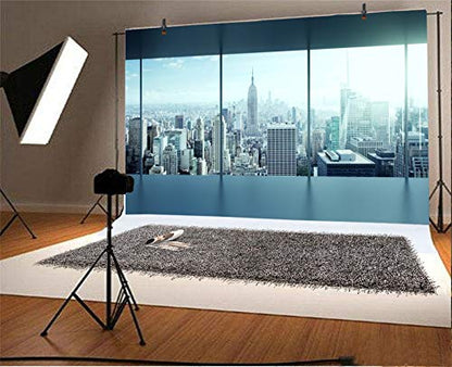 AOFOTO 10x7ft Business Office Sash Window Backdrop French Window Photography Background Casement Work Modern City Building New York Skyscraper Photo Studio Props Success Job Woman Man Vinyl Wallpaper - size: 10x7ft