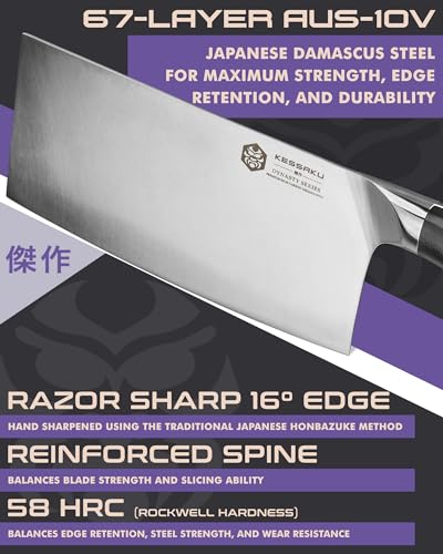 KESSAKU Meat Cleaver Butcher Knife - 7 inch - Dynasty Series - Heavy Duty - Razor Sharp - Forged ThyssenKrupp German High Carbon Stainless Steel - G10 Garolite Handle with Blade Guard - style: 7" Cleaver