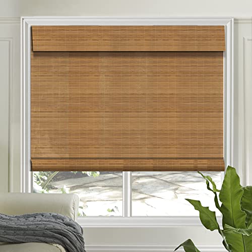 Letau No Drill No Tools Cordless Wood Window Shades Blinds, Bamboo Light Filtering Roller Shades, Color 19 - color: Color 19