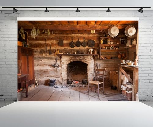 5x4ft Rustic Kitchen Backdrop Rustic Old Rural Farmhouse Interior Homestead Western Antique Inn Restaurant Room Fireplace Background Kids Adults Portrait Photo Studio Props - size: 5x4FT