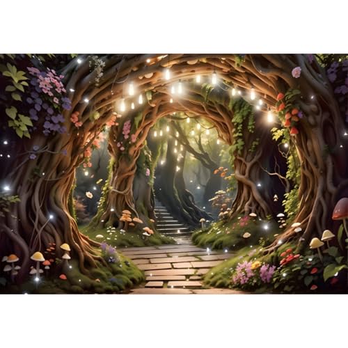 YongFoto Enchanted Forest Backdrop 7x5ft Wildflowers Firefly Mushroom Spring Garden Fairy Tale Wonderland Photography Background Kids Birthday Party Banner Portraits Photoshoot Wallpaper Props - color: Style 2, size: 7ftx5ft