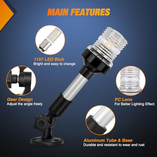 Nilight Marine Boat Stern Light 9Inch White Fold Down Anchor Lights 12V 24V Waterproof 360° Lighting Navigation Lamp for Fishing Sailboat Yacht Pontoon Speedboat Dinghy - color: 9Inch Boat Stern Light