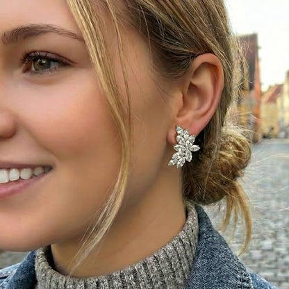 Mariell Clip-On Cubic Zirconia Crystal Bridal Earrings, Marquise Shape CZ Curved Clusters, Women Earrings for Wedding, Bridesmaids, Homecoming, Mother of the Bride - color: Silver