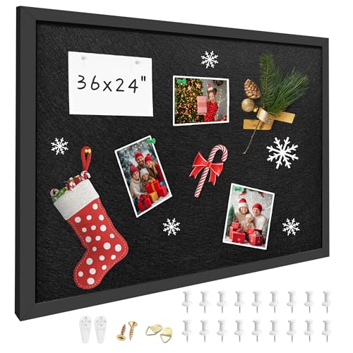 24x36 Inch Cork Board for Wall Hanging with Linen, Bulletin Board with Push Pins, Mounted Memo Message Board for Home Office Decor, Dorm Room Essentials, Classroom Organization - color: Black, size: 36*24inch