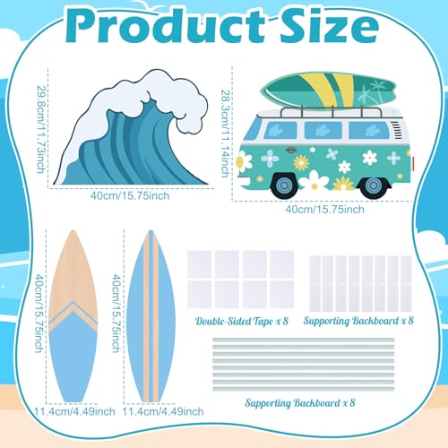 4 Pcs Large The Big One Themed Birthday Party Decorations 1st Birthday Decoration Beach Surfboard Cardboard Cutout Photo Booth Props Backdrop for Beach Pool Baby Shower Supplies - style: Surfboard