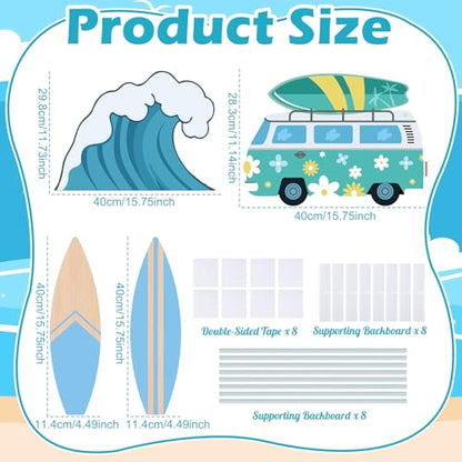 4 Pcs Large The Big One Themed Birthday Party Decorations 1st Birthday Decoration Beach Surfboard Cardboard Cutout Photo Booth Props Backdrop for Beach Pool Baby Shower Supplies - style: Surfboard