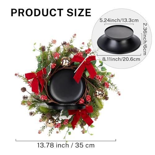 MOYEE Candle Holder Centerpieces for Tables,Candle Ring,Wreaths, Black Metal Candle Stick Paired Artificial Flowers 14 in Versatile Dining Table Centrepiece - color: Red Bow Pinecone Wreath