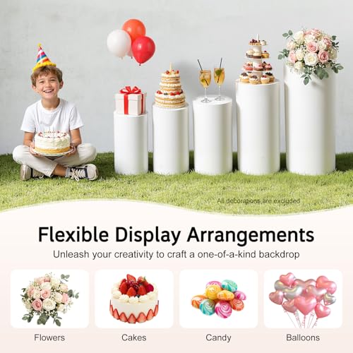 5PCS Round Pedestal Stands, White Iron Table Display Pillars, Wedding Party Art Decor Display Column for Patios, Corridors and Entrances (20-35.5in Round) - size: 20-35.5in Round