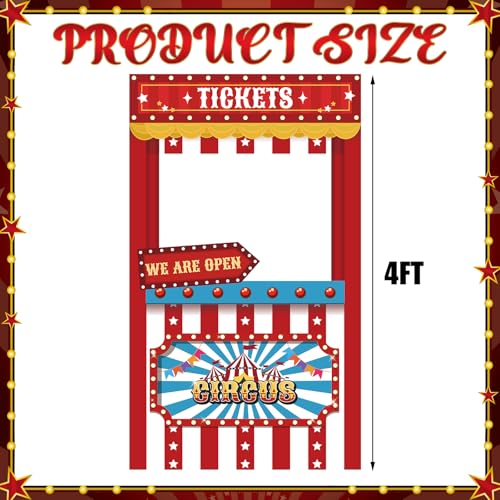 CroBlissful Carnival Circus Theme Party Decorations 4 x 2.3 ft Carnival Photo Booth Props Cardboard Cutouts Movie Ticket & Striped Decor Background for Halloween Birthday Game Supplies - color: Red, style: Carnival