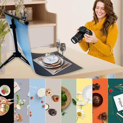 8PCS 18Patterns Product Photography Backdrops with Stand: Flat Lay Seamless 34x23in Paper Props - Tabletop Photo Backdrop Shoot for Jewelry Cosmetics Food - color: black white green