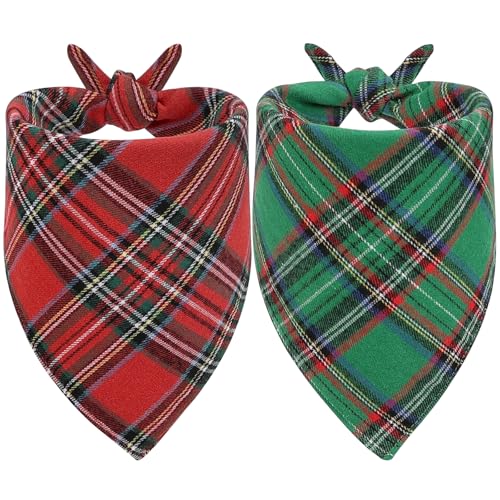 Vivifying Dog Christmas Bandana, 2 Pack Classic Plaid Triangle Pet Scarf for Small Dogs and Large Cats, Holiday Costume for Festive Photo Prop, Party Decor (Small, Green&Red) - color: Christmas, size: Small