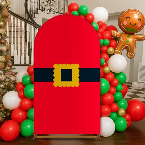 VitalCozy 7.2ft Christmas Arch Backdrop Cover Santa Suit Belt Gold Buckle Christmas Spandex Fitted Arch Stand Covers Round Top Backdrop Cover for Xmas Birthday Party Decorations Photoshoot - color: Christmas Belt, size: 7.2 Ft