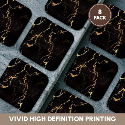 3dRose Image of Black and Yellow Marble Texture, Faux Stone Backdrop Set of 8 Coasters - Soft - size: set of 8 Coasters - Soft