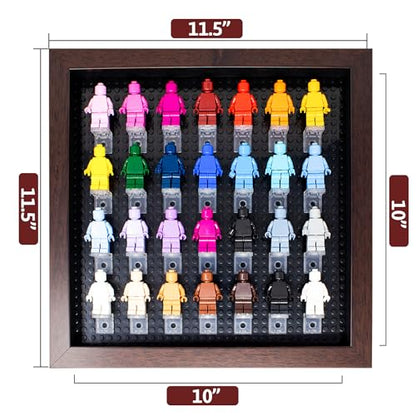 Figurine Display Case 10x10 Walnut Shadow Box for Miniature Figures 10x10 Walnut Wood Shadow Box with Black Base to Display Up to 28 Block Figures - color: Walnut With Black Backing, size: 10x10