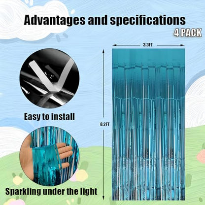 Valentines Day 4 Pack 3.3 * 8.3 ft Foil Curtain Metallic Tinsel Fringe Curtains Photo Booth Props Backdrop for Birthday Wedding Engagement Baby Shower Christmas Holiday Celebration Partyl,Light Blue - color: Light Blue, size: 4 Pack