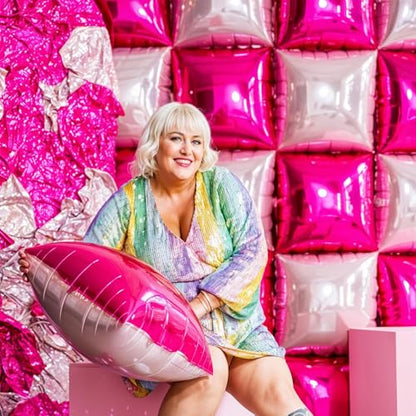 Hot Pink Square Foil Balloon Wall,25Pcs Double Sided Balloons Backdrop Foil Balloon Tunnel Arch Garland Kit for Valentine's Day Birthday Bridal Anniversary Baby Shower Party Decorations - style: Hot Pink