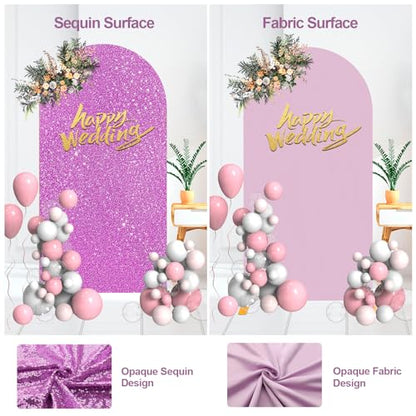 Lavender Backdrop Arch Glitter 2-Sided 4FT 5FT 6FT Sequin Fabric Surface Stretchy Shiny Spandex Arch Stand Cover for Wedding Birthday Party Decorations