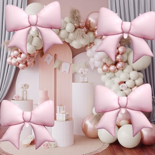 Biapian 6 Pcs Pink Bow Balloons, 38 Inch Giant Bow Foil Balloons, Elegant Pink Aluminum Balloon for Girls Women Bow Themed Birthday Bridal Baby Shower Wedding Bachelorette Princess Party Decorations - style: Pink Bow