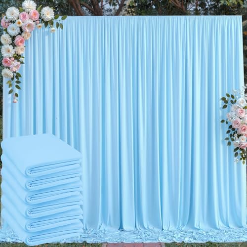 30 ft x 10 ft Wrinkle Free Baby Blue Backdrop Curtains for Parties, 6 Panels 5 ft x 10 ft Polyester Light Blue Photo Backdrop Drapes for Birthday Wedding Party Baby Shower Photography - color: Baby Blue, size: 5'(W) x 10'(H), 6 panels