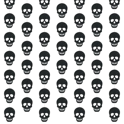 Xinnun Skull Party Decorations Black Skeleton Hanging Banners Garland Gothic Theme Banner Cutouts Ribbon Streamers for Halloween Spooky Funny Funeral Birthday Party Decor Supplies(Skull) - style: Skull