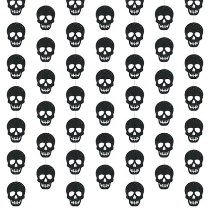Xinnun Skull Party Decorations Black Skeleton Hanging Banners Garland Gothic Theme Banner Cutouts Ribbon Streamers for Halloween Spooky Funny Funeral Birthday Party Decor Supplies(Skull) - style: Skull