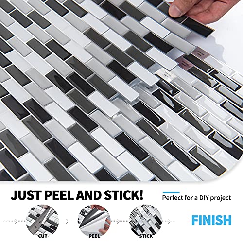 Art3d Peel and Stick Wall Tile for Kitchen/Bathroom Backsplash, 12"x12", Black-White (6 Pack) - color: Black/White-2