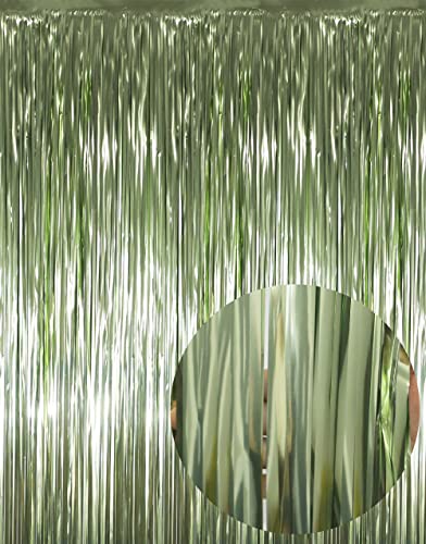 GOER 3.2 ft x 8.2 ft Metallic Tinsel Foil Fringe Curtains Party Photo Backdrop Party Streamers for Birthday,Graduation,New Year Eve Decorations Wedding Decor (1 Pack,Sage Green) - color: Sage Green, size: 1 Pack