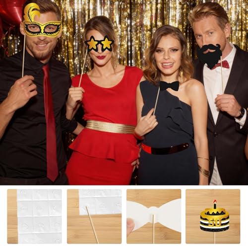 50th Birthday Photo Booth Props, Black Gold Inflatable Photo Booth Frame, 30PCS Photo Booth Props, for Party Selfie Party Decorations and Gifts - size: 50th Birthday Inflatable Frame