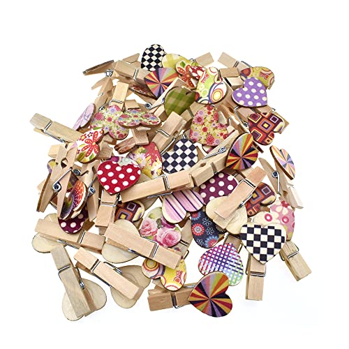 HAHIYO Colorful Painted Mini Wooden Clothespin Clip with Hearts Photo Paper Holders 1.38inch Tight Clamp Not Fray Rope Post Notices Handy Read for Hanging Postcard Wedding 50PCS - size: Colorful Painted(Heart) 1.38 inches 50 Pack