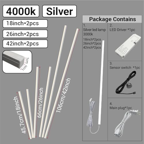 HAMRVL LED Recessed Lighting Wall Panel Lights, 6PCS 4000k Natural White Adhesive Slat Wall Lights with Touch Switch, Wall LED Light for Bedroom, Living Room, Studio, Kitchen Cabinets, Acoustic Walls - color: Silver - Natural White 4000k, size: 42in+26in+