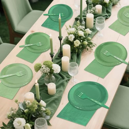 Serves 35 Guests Gradient Sage Green Plates and Napkins Party Supplies,7" Gradient Sage Green Birthday Dessert Paper Plates and Napkins,Disposable Party Dinnerware for Wedding,Graduation - color: Gradient Sage Green