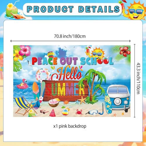 Schools Out for Summer Decorations: Last Day of School Decorations Peace Out School Hello Summer Backdrop End of School Year Party Decorations Hello Summer Photo Backdrop