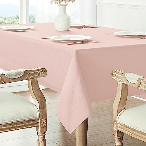 Veblandy 2 Pack Rectangle Tablecloth, 52x70 inch, Water Resistant Wrinkle Free Linen Textured Table Cloth Washable, Decorative Fabric Table Cover for Dining, Party and Camping, Pink - color: Pink, size: 52" x 70" (Rectangular)