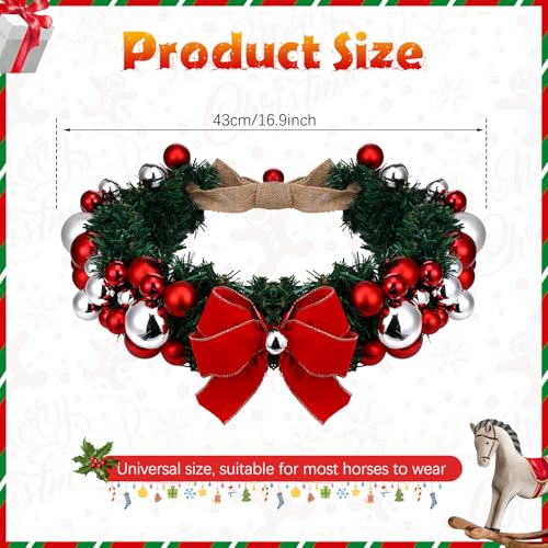Dingion Christmas Wreath Horse Christmas Horses Neck Garland 16.9 Inches Artificial Outdoor Garland Horse Costume Rustic Farmhouse Decor for Xmas Holiday Party Parades Supplies(Xmas Bow Style) - style: Xmas Bow Style