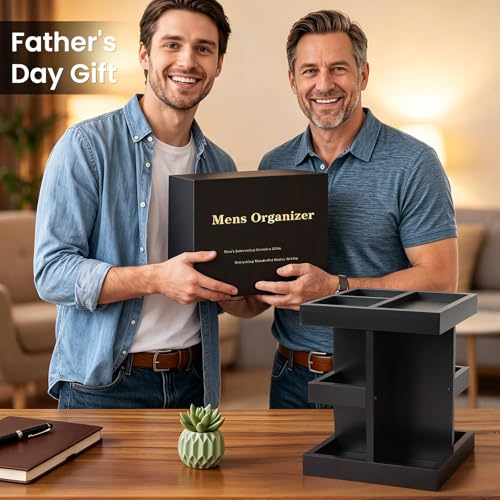 EXIN DECHEN Cologne Organizer for Men,Cologne Stand,3 Tier Wooden Perfume Shelf with Rotate,Desk Organizer,Gift for Dad From Wife,Husband Boyfriend Birthday Gift Ideas,Fathers Day Gift for Men - color: Black