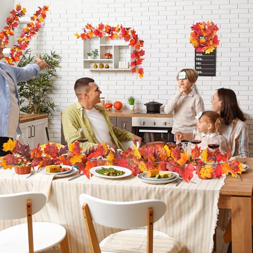 Helimoto 8 Pack Autumn Garland, 47.2 FT Hanging Vines Fall Garland, Artificial Maple Outdoor Autumn Leaves Garlands, Fall Decorations for Home and Thanksgiving Halloween Decor Wedding Mantle Fireplace - color: Red Yellow, size: 8 Pcs
